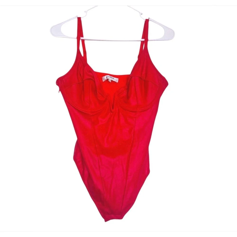 NWT Popilush Red Faux Leather Corset Shapewear Bodysuit Underwire V-Neck Medium‎